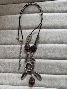 Chico's Silver Tone Safari Statement Necklace Giraffe Elephant Brown Faux Stone